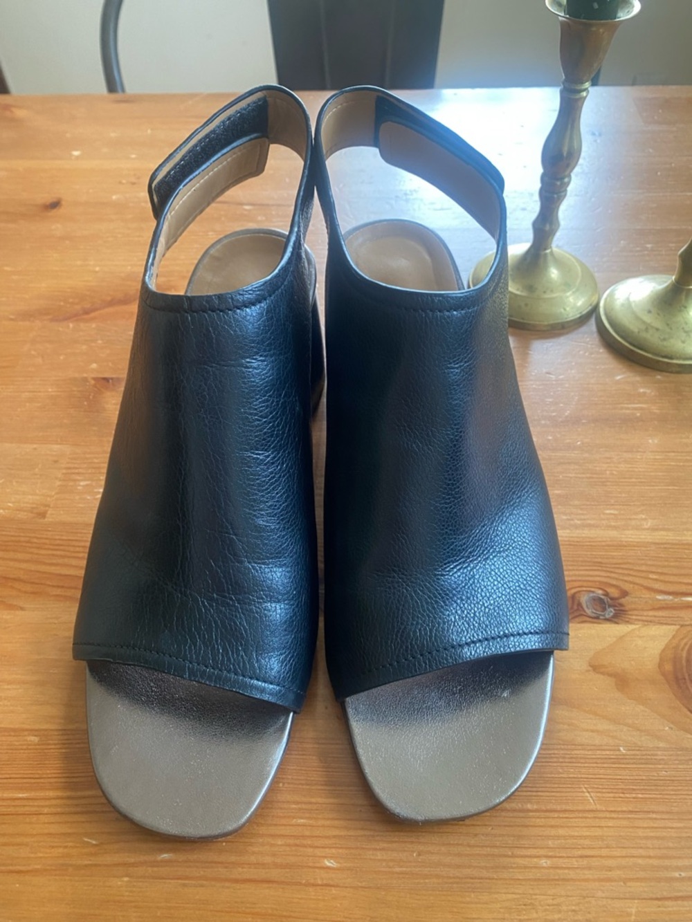 Vionic Black Leather Open-Toe Slingback Mules